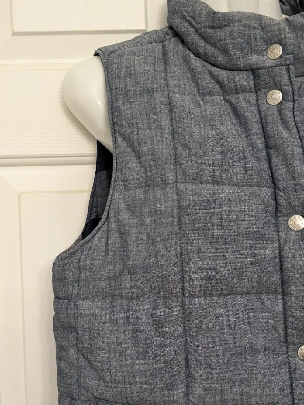 Levis Vest Mens Blue Chambray Denim Quilted Puffer Flannel Lined Waistcoat Sz M